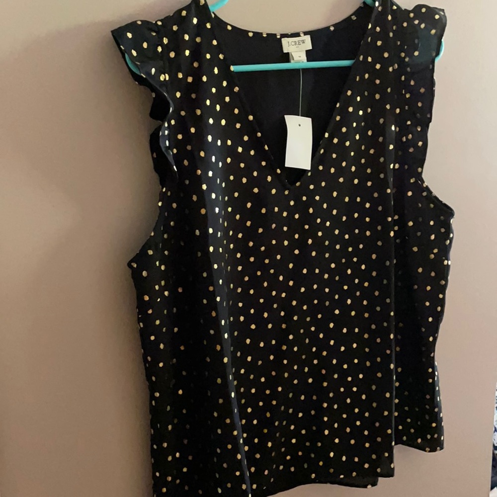 J Crew NWT sleeveless black with gold polka dot v neck